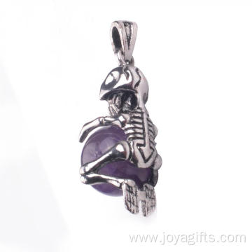 Charm Amethyst Skull Healing Gemstone Pendant Necklace